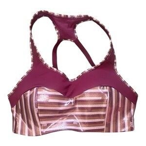 Nike Women's Burgundy and Pink Striped Sports Bra
